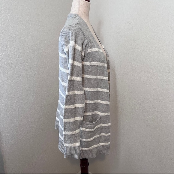 NWT Sigrid Olsen Women's Small Gray Cardigan Striped Sweater Pockets Open Thick - Picture 4 of 9